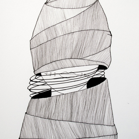 Black and white linear drawing of a human figure 