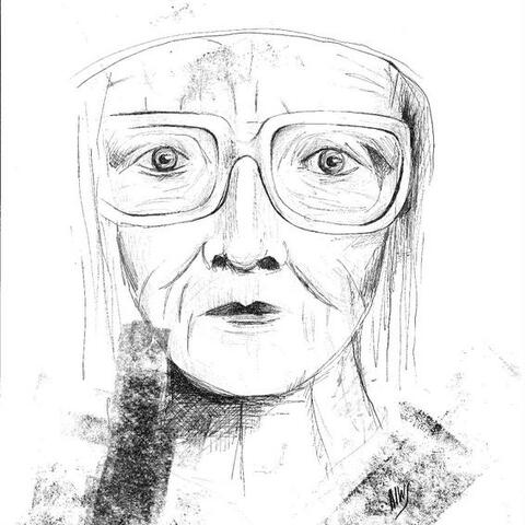Black and white hand-drawn artwork of a person