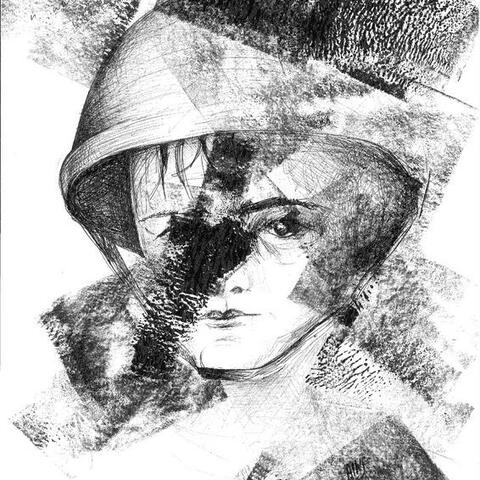 Black and white hand-drawn artwork of a person