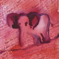 Soft watercolour pink, red and purple artwork of an elephant
